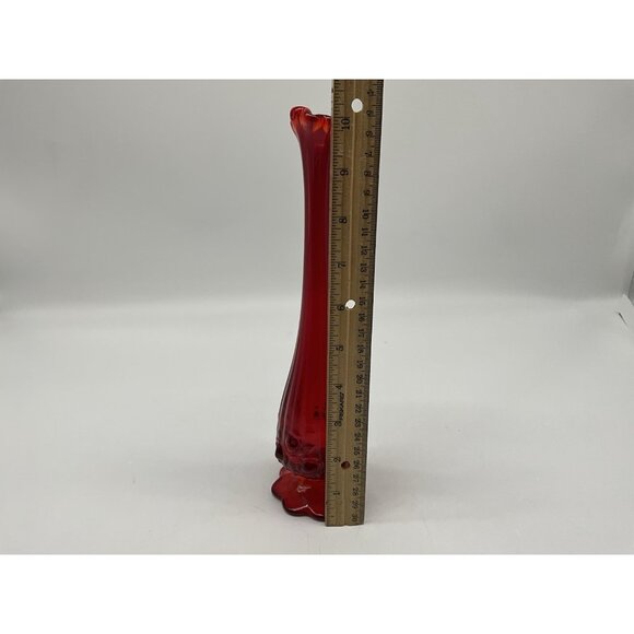 Fenton Red With a Hint of Amberina 10 Inch Cabbage Rose Stretch Bud Vase Vintage - Picture 9 of 11